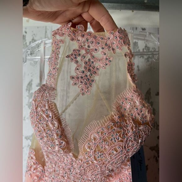 Dancing Queen Long Gown Dress Beautiful Pink Gems Lace Chiffon Prom Bridesmaid S - Picture 6 of 13